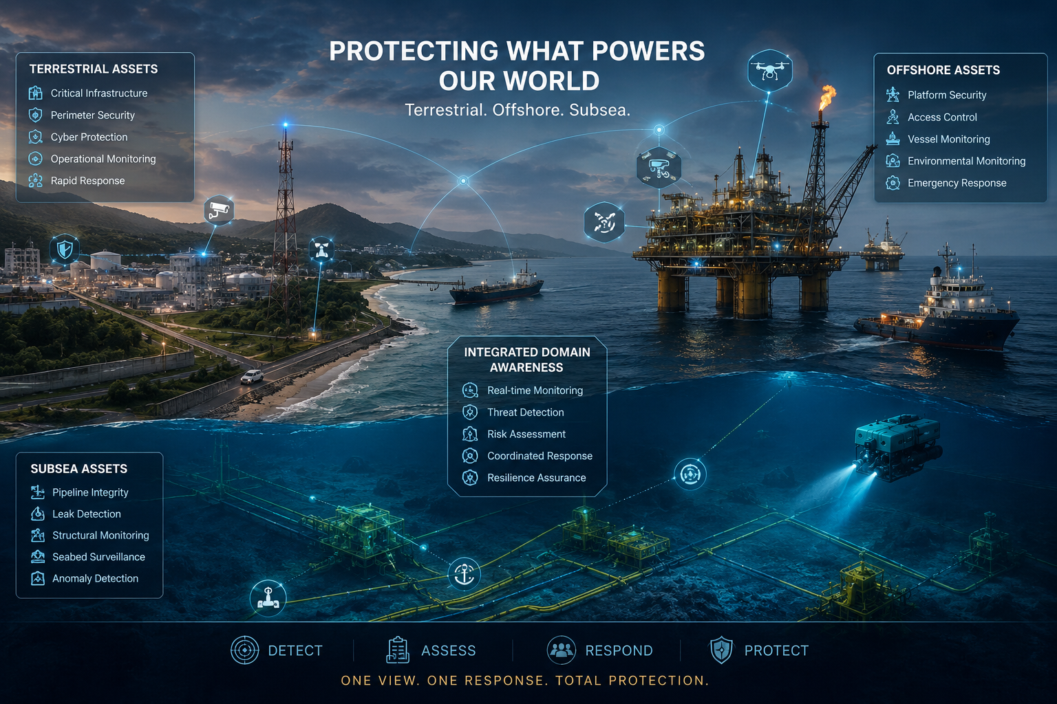Integrated domain awareness across terrestrial, offshore, and subsea assets